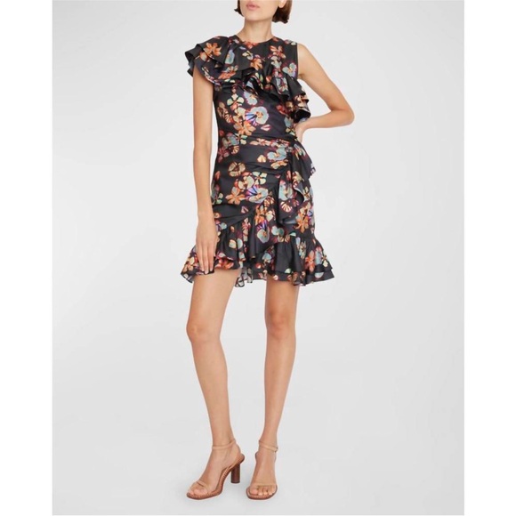 Ulla Johnson Candace Asymmetrical Ruffled Cocktail Dress Floral Lune Size 12 - Picture 15 of 16
